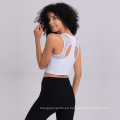 Logotipo personalizado Mesh White Strappy Supportive Yoga Bray y pantalones cortos Conjunto de sujetador deportivo ajustable Top Fitness